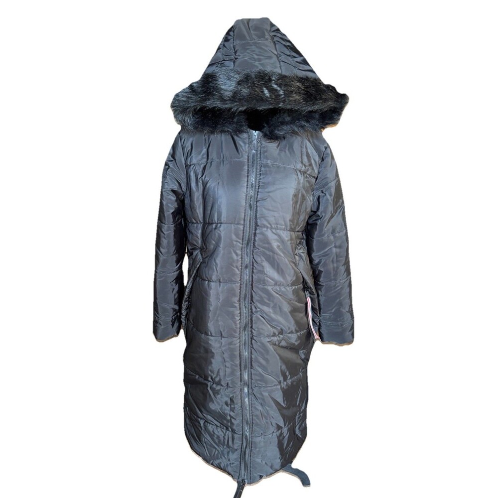 Homme + Femme Boy Steel In The Hour Of Chaos Puffer Coat Size 2XL Black Faux Fur